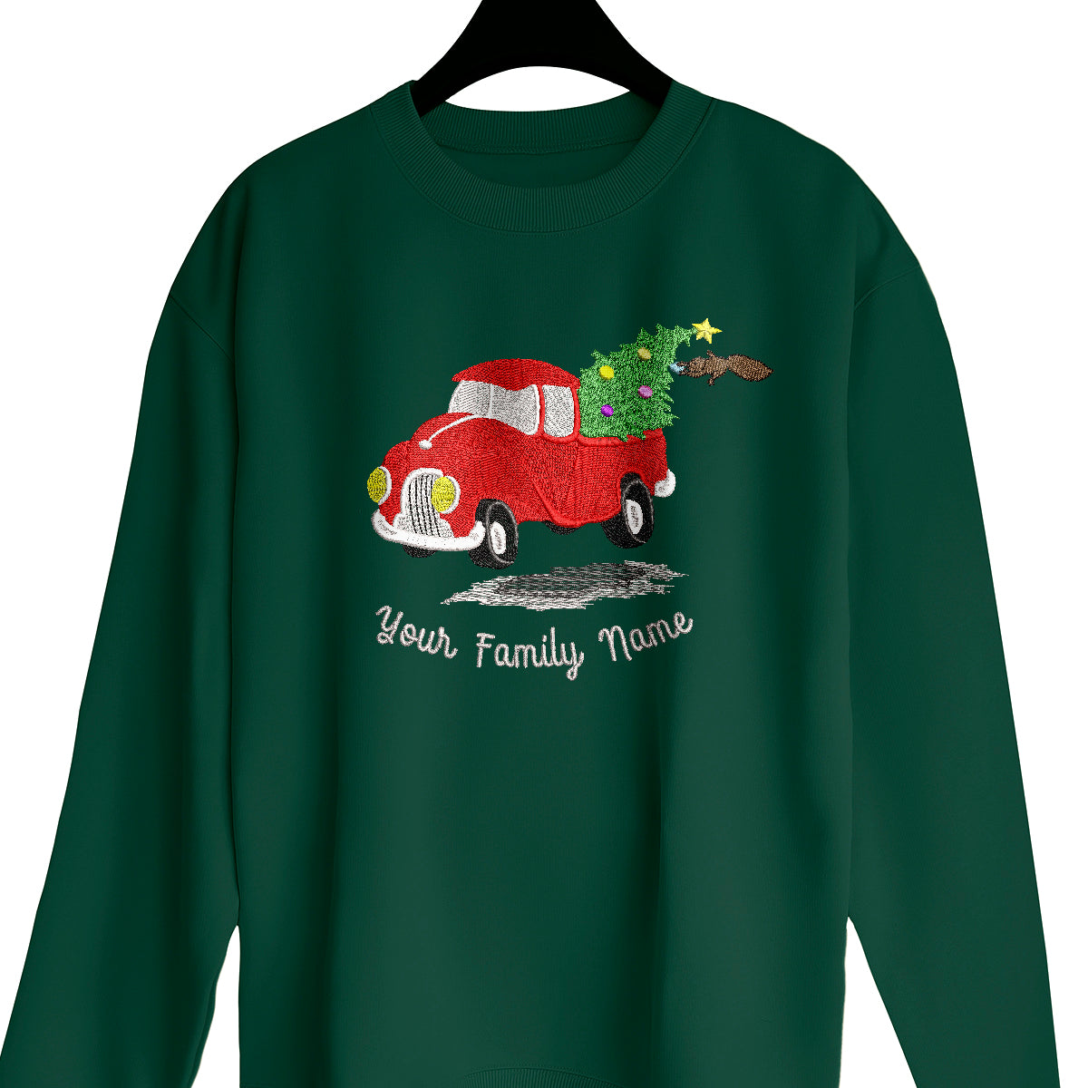 Custom Name Family Christmas Tree Truck Merry Christmas - Embroidered Sweatshirt, T-shirt, Hoodie