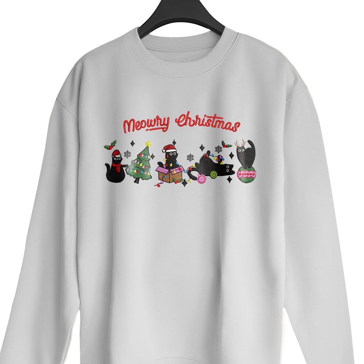 Black Cat Merry Christmas - Embroidered Sweatshirt, T-shirt, Hoodie