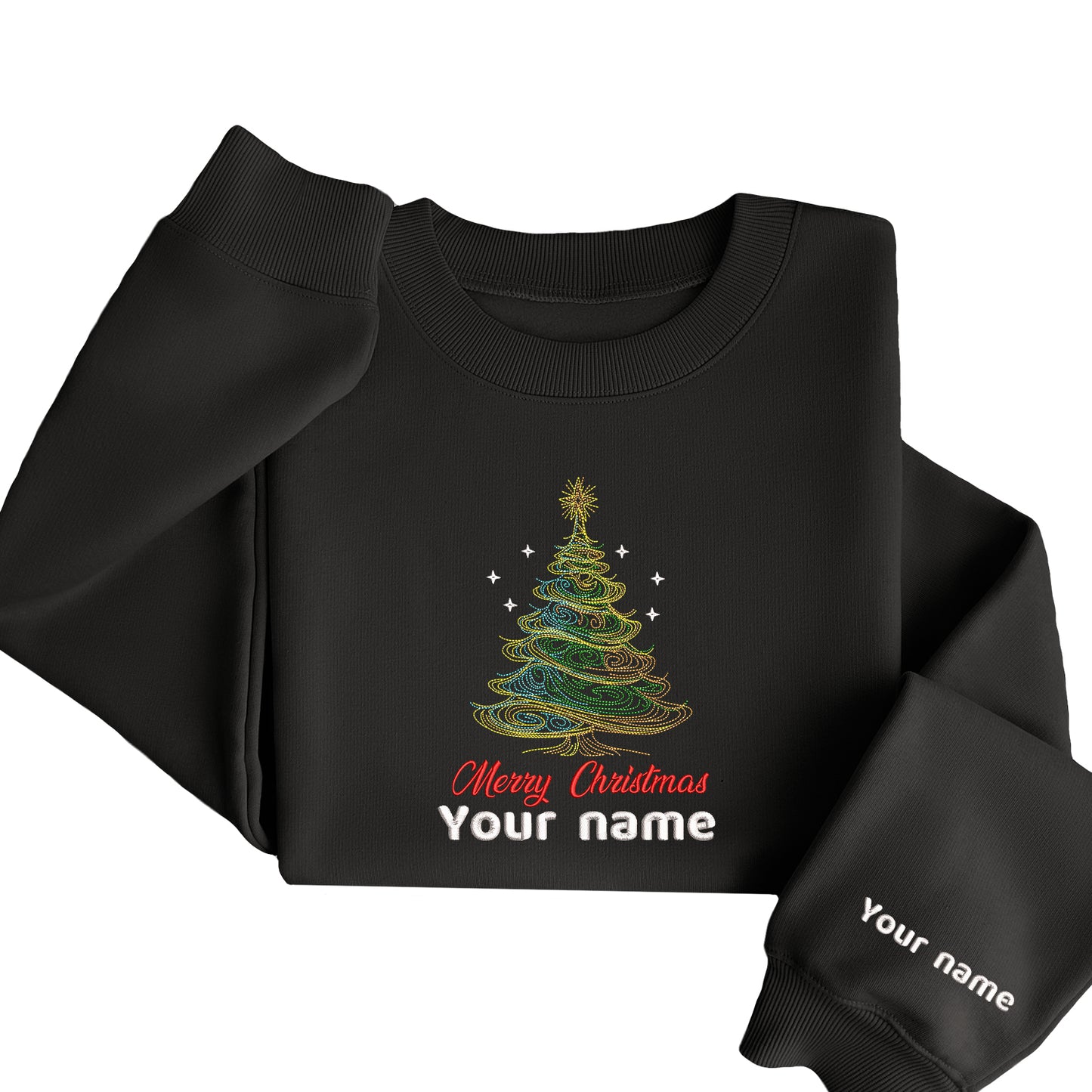 Custom Name Christmas Tree - Embroidered Sweatshirt, T-shirt, Hoodie