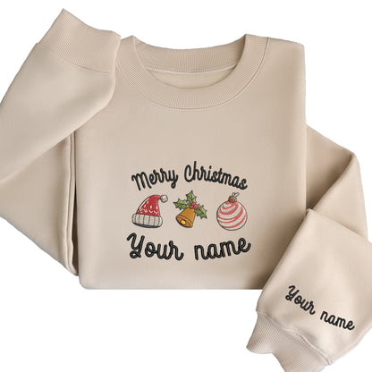 Custom Name Icon Noel Merry Christmas - Embroidered Sweatshirt, T-shirt, Hoodie