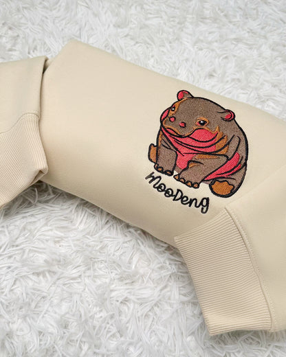 Custom Name Moodeng Meme Hippo Trending Pet- Embroidered Sweatshirt, T-shirt, Hoodie