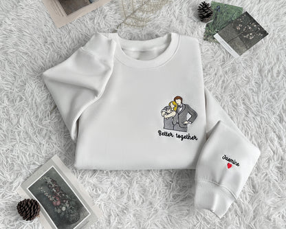 Custom Photo And Text Couple Matching Shirt - Embroidered Sweatshirt, T-shirt, Hoodie