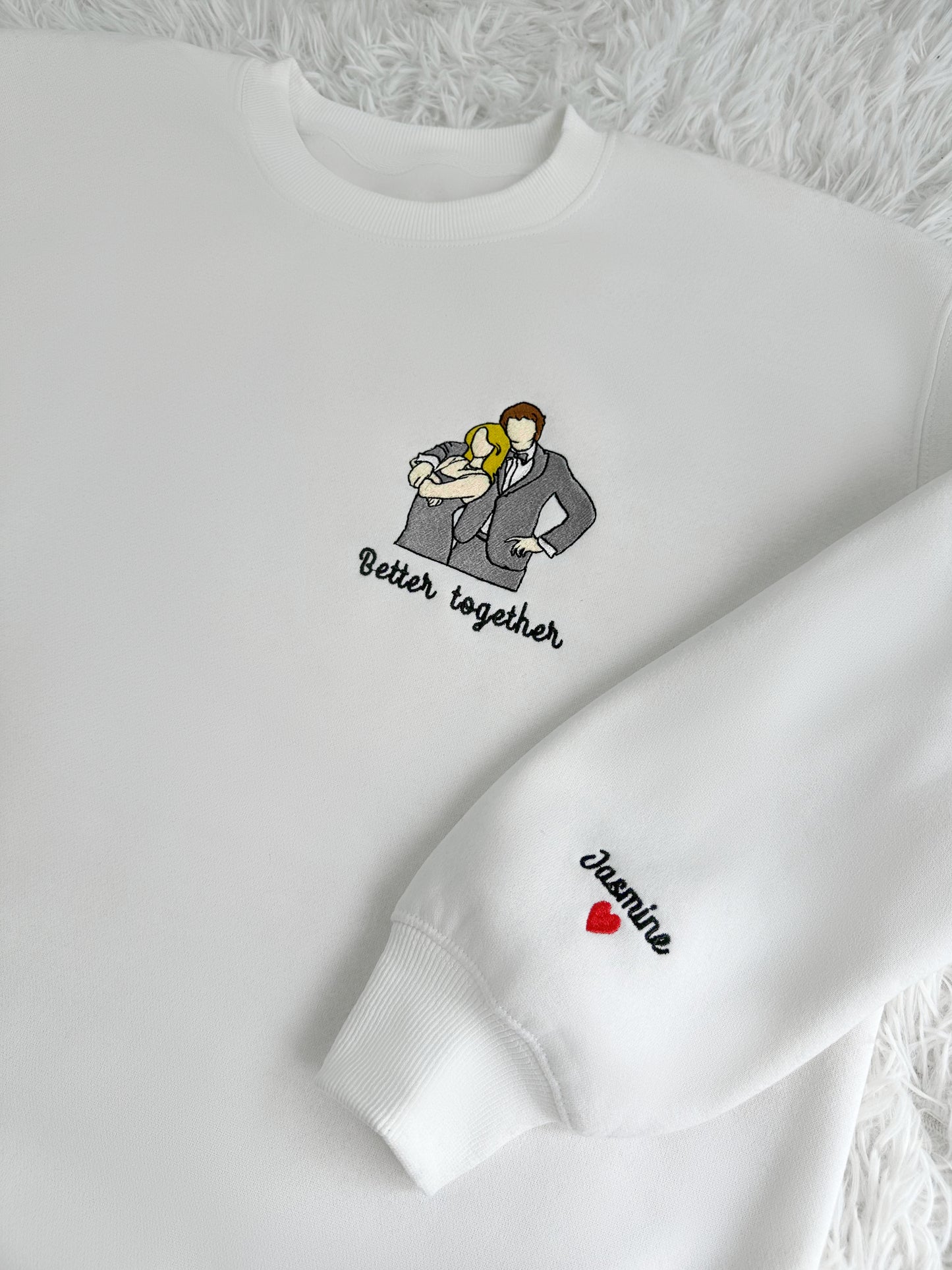 Custom Photo And Text Couple Matching Shirt - Embroidered Sweatshirt, T-shirt, Hoodie