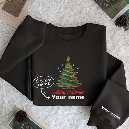 Custom Name Christmas Tree - Embroidered Sweatshirt, T-shirt, Hoodie