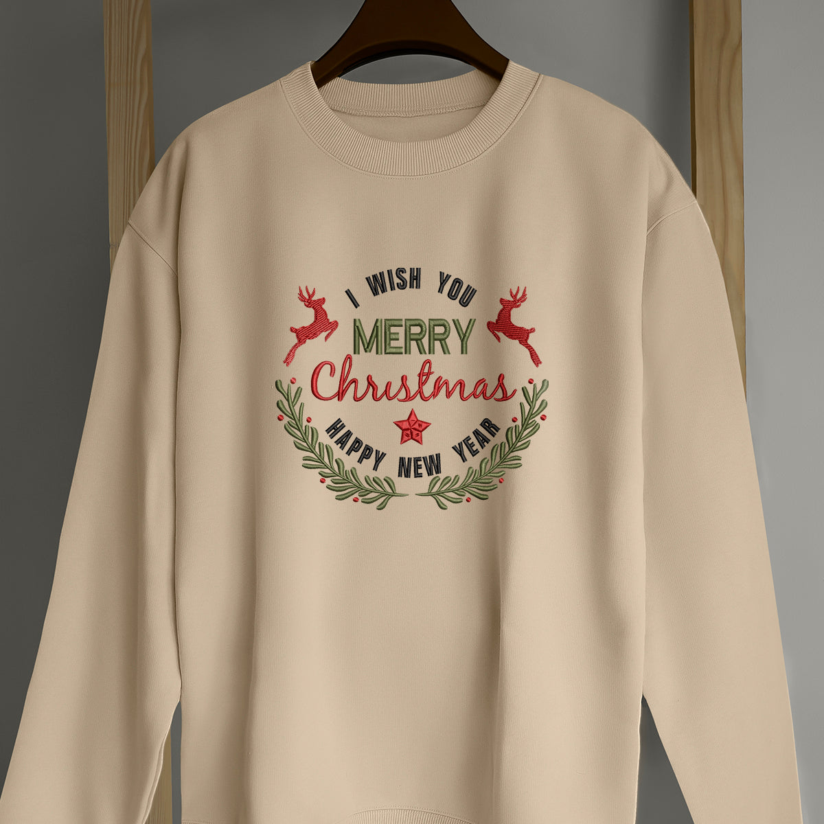 I Wish You Merry Christmas Happy New Year - Embroidered Sweatshirt, T-shirt, Hoodie