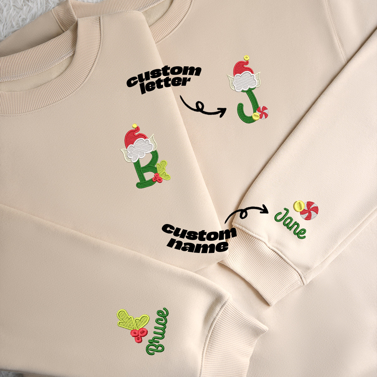 Custom Name Couple ELF Merry Christmas - Embroidered Sweatshirt, T-shirt, Hoodie