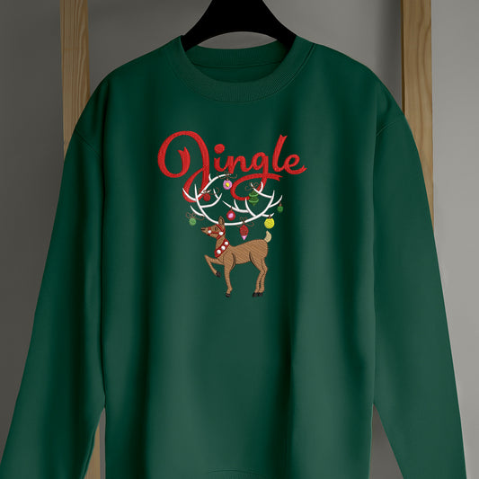 Jingle Bell Deer Mery Christmas - Embroidered Sweatshirt, T-shirt, Hoodie