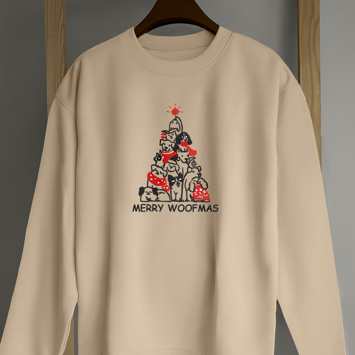 Christmas Tree Merry Woofmas Mery Christmas - Embroidered Sweatshirt, T-shirt, Hoodie