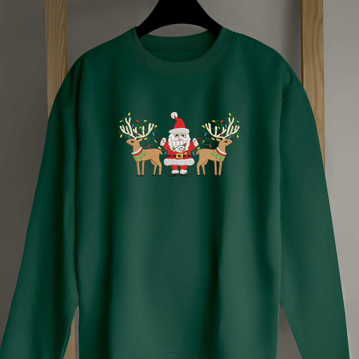 Deer And Santa Mery Christmas - Embroidered Sweatshirt, T-shirt, Hoodie