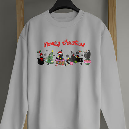 Black Cat Merry Christmas - Embroidered Sweatshirt, T-shirt, Hoodie