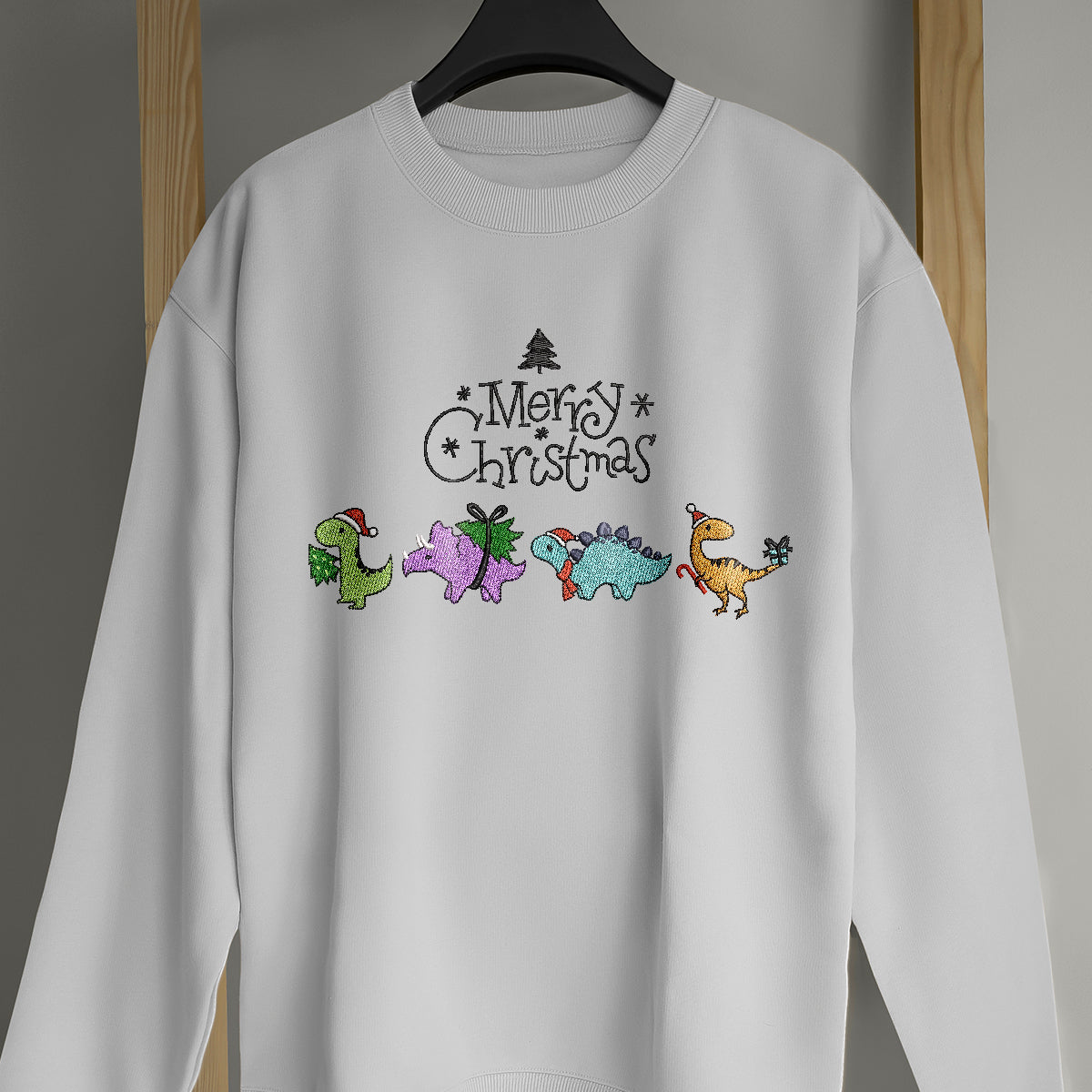 Dinosaurs Merry Christmas - Embroidered Sweatshirt, T-shirt, Hoodie