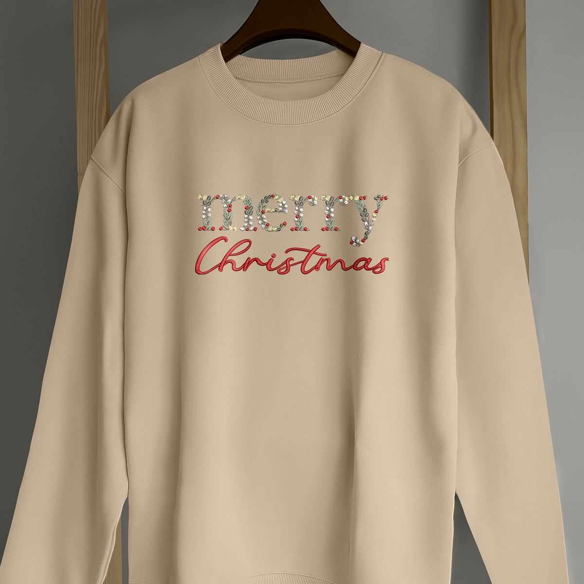 Flower Letter Merry Christmas - Embroidered Sweatshirt, T-shirt, Hoodie