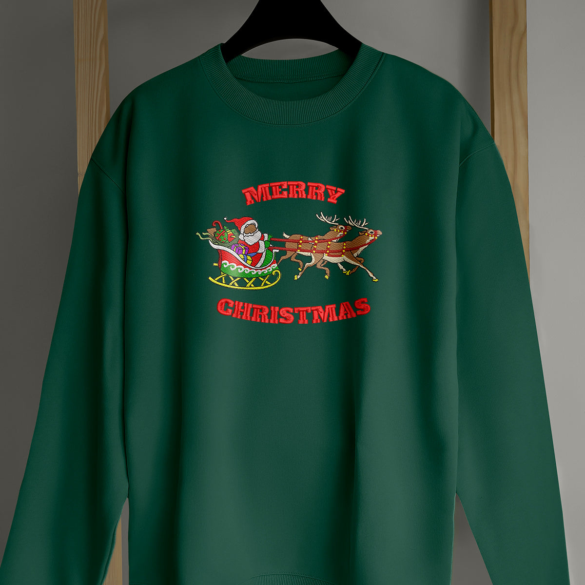 Deer And Santa Mery Christmas - Embroidered Sweatshirt, T-shirt, Hoodie