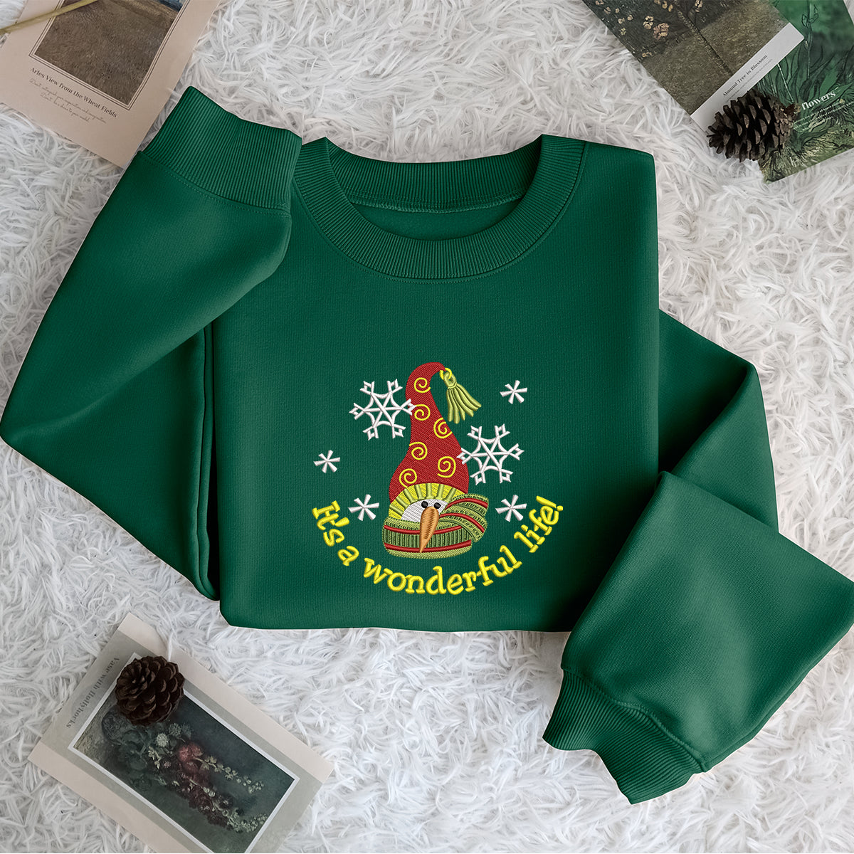 Wonderful Life Mery Christmas - Embroidered Sweatshirt, T-shirt, Hoodie