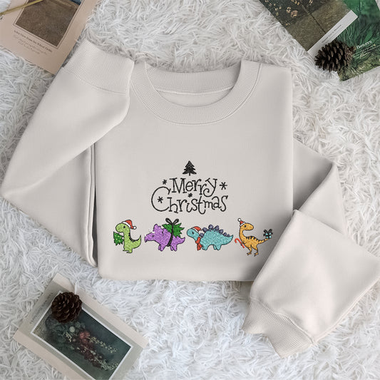 Dinosaurs Merry Christmas - Embroidered Sweatshirt, T-shirt, Hoodie