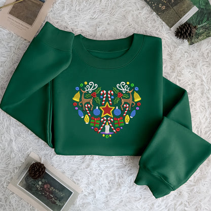 Heart Shape Mery Christmas - Embroidered Sweatshirt, T-shirt, Hoodie