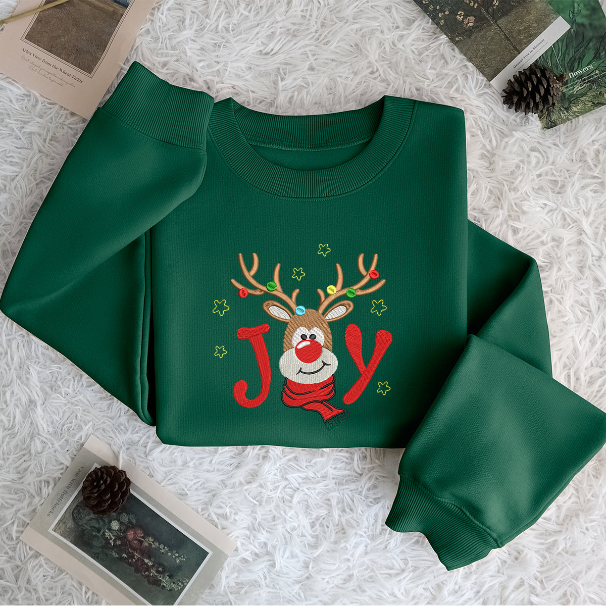 Deer Joy Merry Christmas - Embroidered Sweatshirt, T-shirt, Hoodie