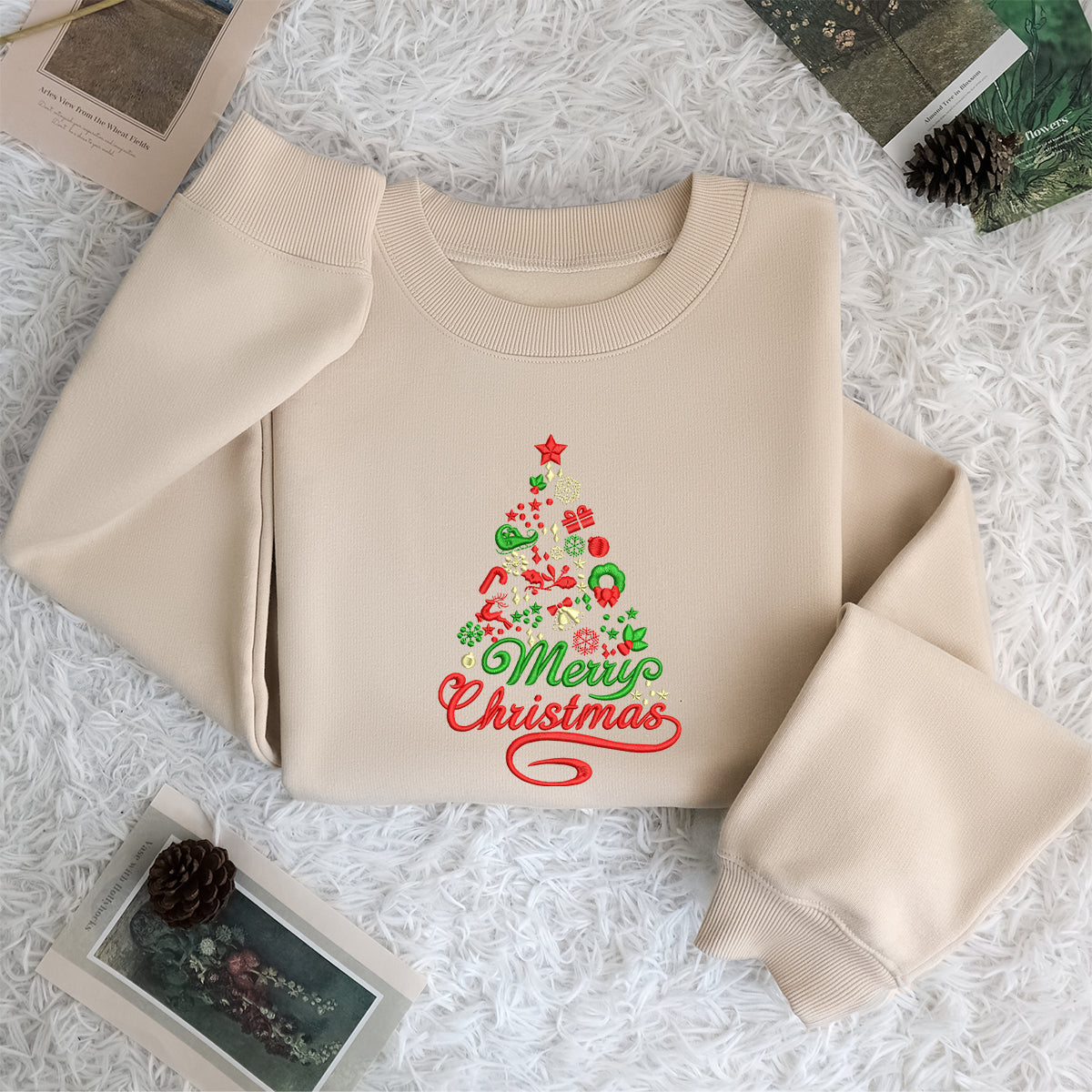 Christmas Tree Mery Christmas - Embroidered Sweatshirt, T-shirt, Hoodie