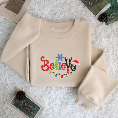 Believe Merry Christmas - Embroidered Sweatshirt, T-shirt, Hoodie