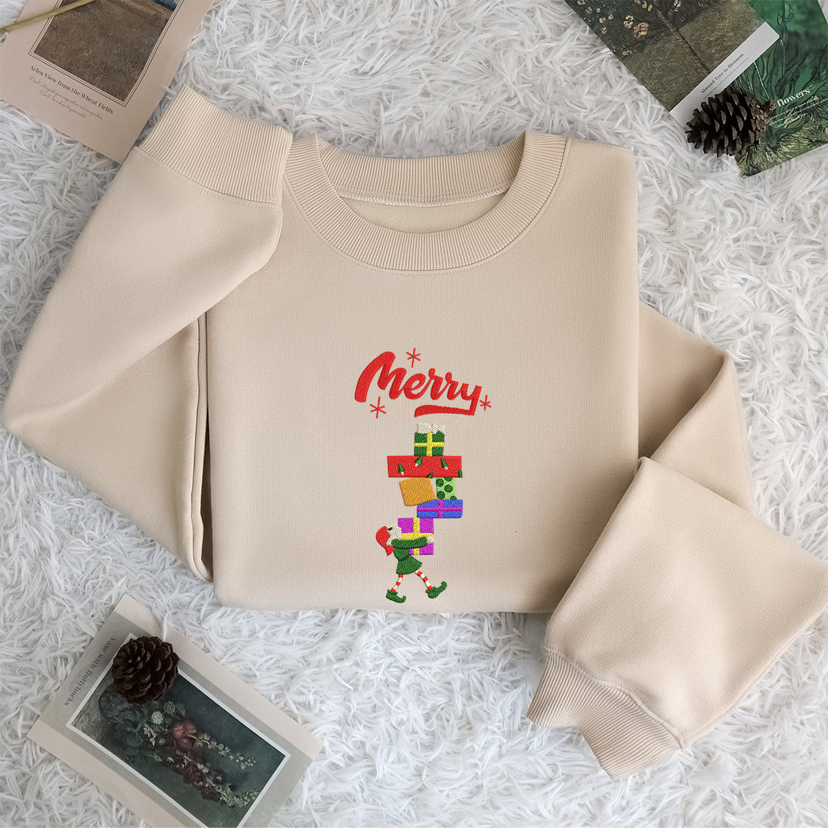 ELF And Gift Merry Christmas - Embroidered Sweatshirt, T-shirt, Hoodie