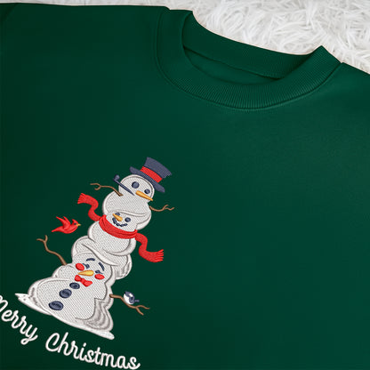 3 Snowman Mery Christmas - Embroidered Sweatshirt, T-shirt, Hoodie