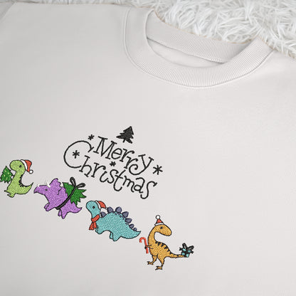 Dinosaurs Merry Christmas - Embroidered Sweatshirt, T-shirt, Hoodie