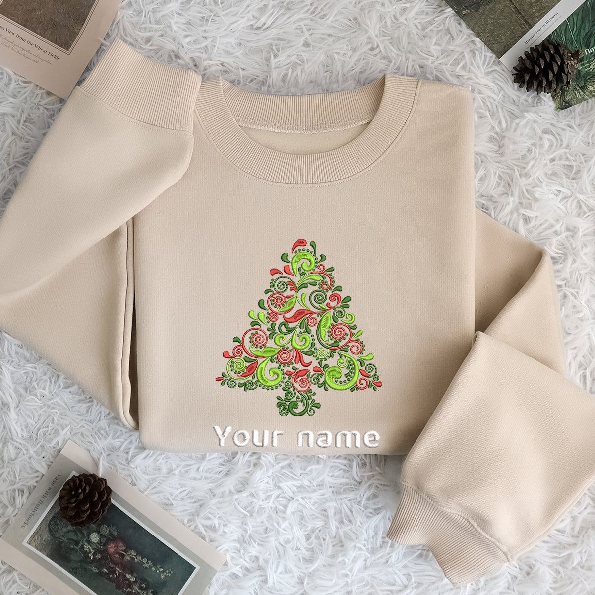 Custom Name Christmas Tree - Embroidered Sweatshirt, T-shirt, Hoodie 2