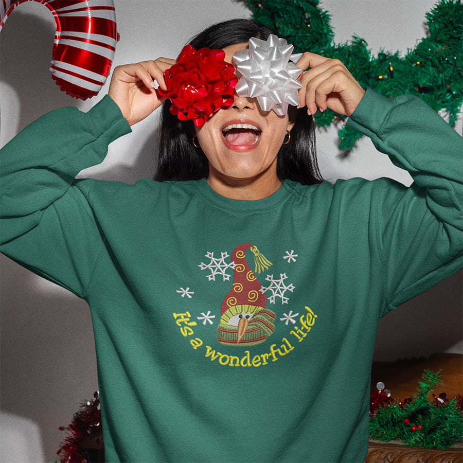 Wonderful Life Mery Christmas - Embroidered Sweatshirt, T-shirt, Hoodie