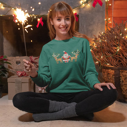 Deer And Santa Mery Christmas - Embroidered Sweatshirt, T-shirt, Hoodie