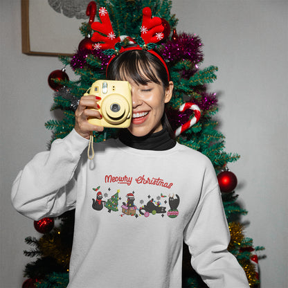 Black Cat Merry Christmas - Embroidered Sweatshirt, T-shirt, Hoodie