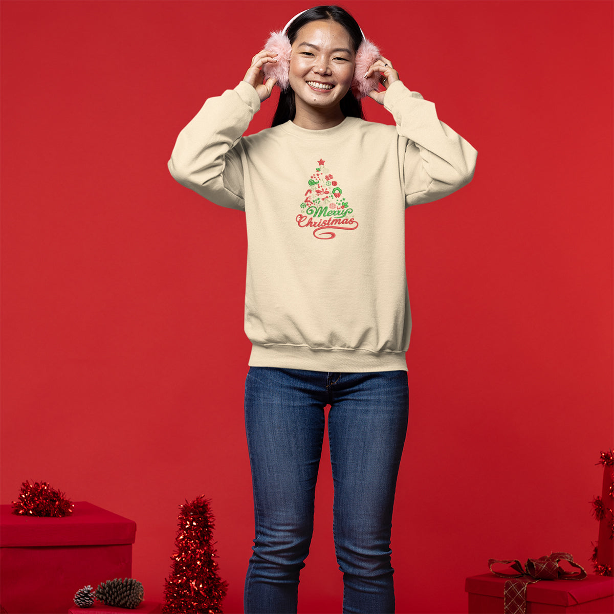 Christmas Tree Mery Christmas - Embroidered Sweatshirt, T-shirt, Hoodie