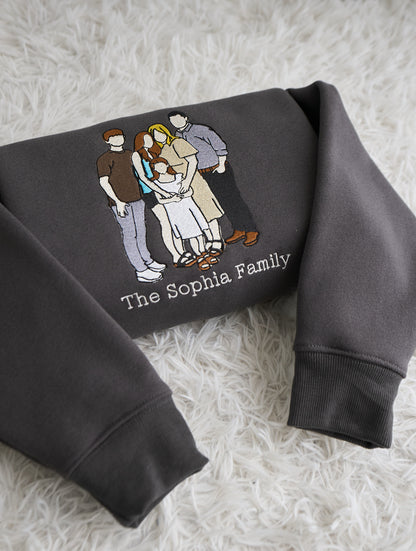 Custom Photo Family Name Portrait Photo Your Family - Embroidered Sweatshirt, T-shirt, Hoodie