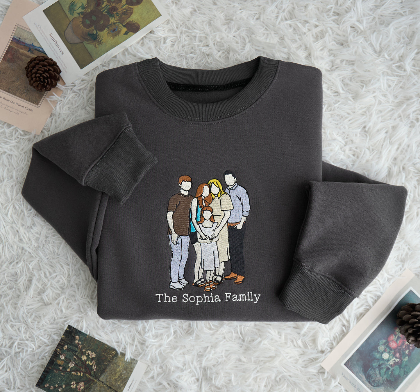 Custom Photo Family Name Portrait Photo Your Family - Embroidered Sweatshirt, T-shirt, Hoodie