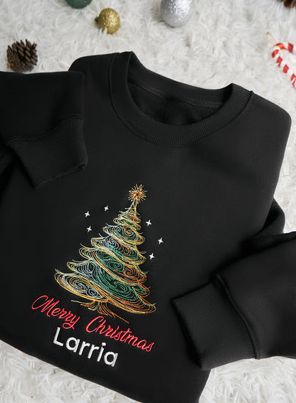 Custom Name Christmas Tree - Embroidered Sweatshirt, T-shirt, Hoodie