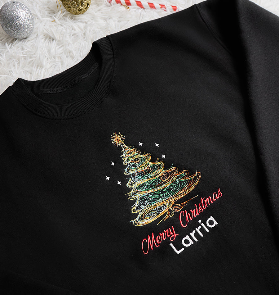 Custom Name Christmas Tree - Embroidered Sweatshirt, T-shirt, Hoodie