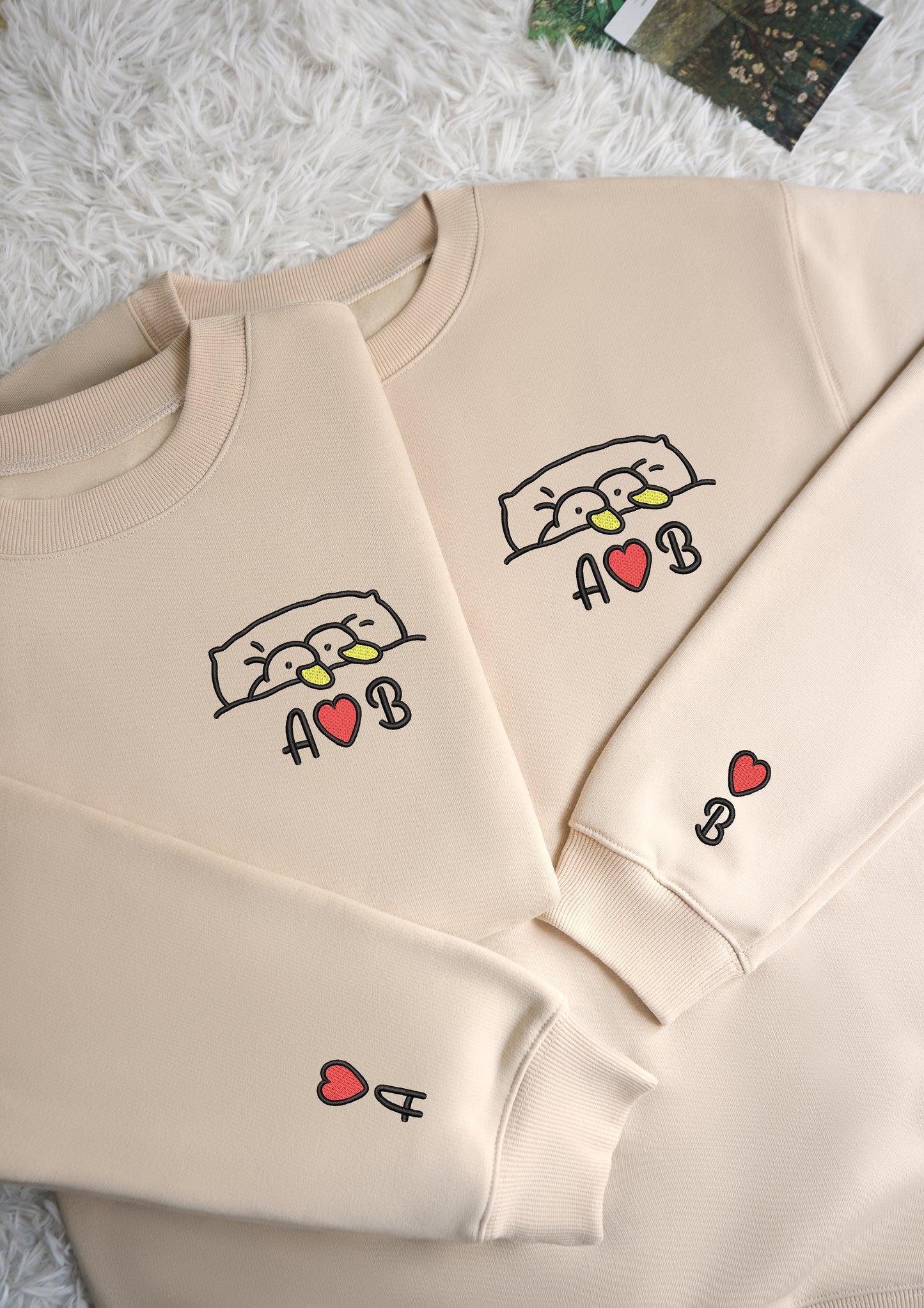 Custom Icon Duck Couple Heart Matching Shirt - Embroidered Sweatshirt, T-shirt, Hoodie