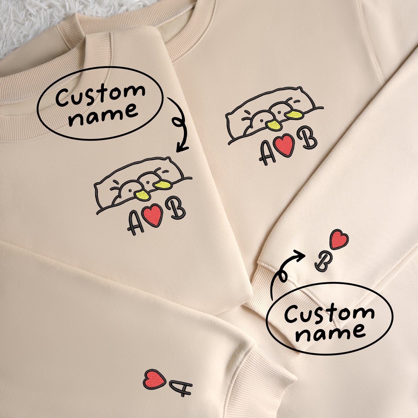 Custom Icon Duck Couple Heart Matching Shirt - Embroidered Sweatshirt, T-shirt, Hoodie