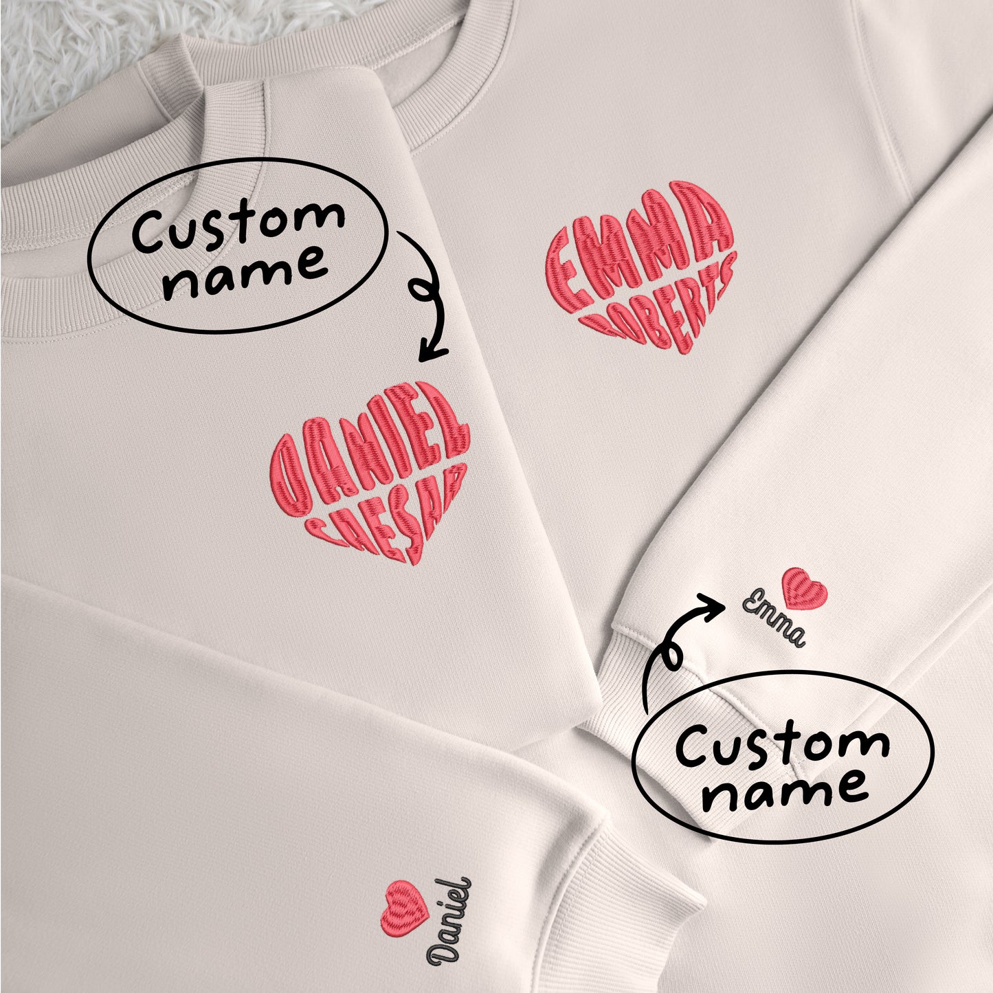 Custom Icon Couple Heart Matching Shirt - Embroidered Sweatshirt, T-shirt, Hoodie