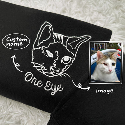 Custom Name Portrait Photo Your Cat, Your Pet, Pet Lover - Embroidered Sweatshirt, T-shirt, Hoodie