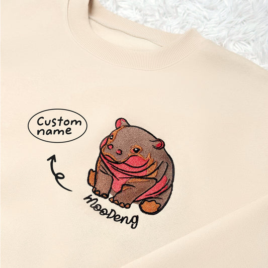 Custom Name Moodeng Meme Hippo Trending Pet- Embroidered Sweatshirt, T-shirt, Hoodie