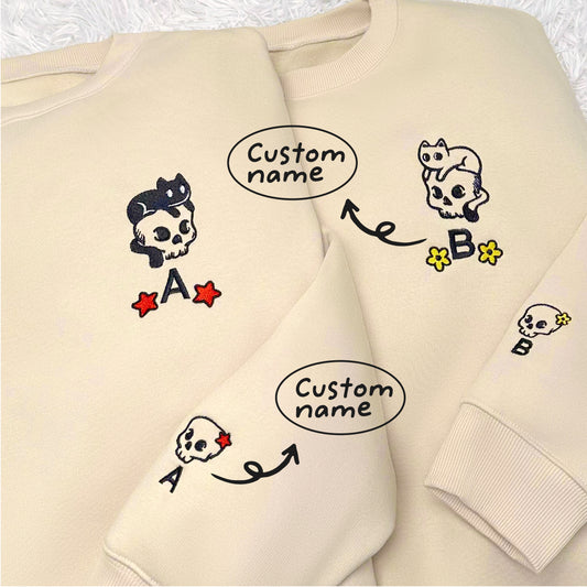 Custom Icon Couple Skull Matching Shirt - Embroidered Sweatshirt, T-shirt, Hoodie