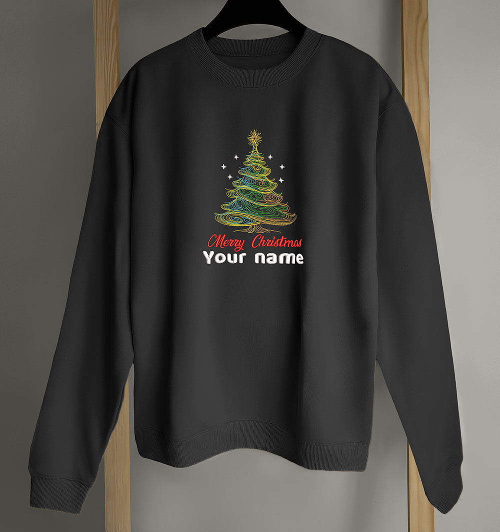 Custom Name Christmas Tree - Embroidered Sweatshirt, T-shirt, Hoodie