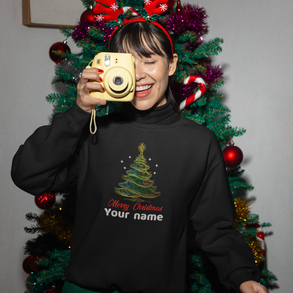 Custom Name Christmas Tree - Embroidered Sweatshirt, T-shirt, Hoodie