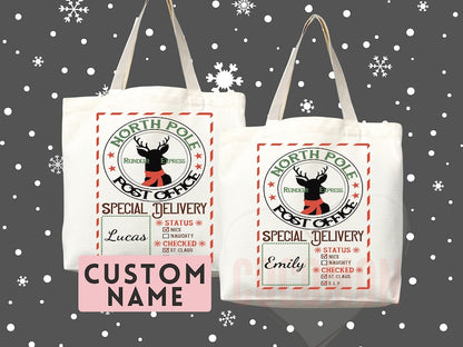 Custom Christmas Bag Tote Christmas Eve Gift Custom Stocking Sack Santa Sack Santa Delivery Sack Christmas gift bag for kids Santa Claus bag