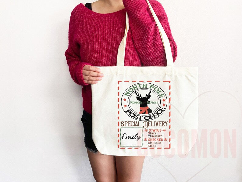 Custom Christmas Bag Tote Christmas Eve Gift Custom Stocking Sack Santa Sack Santa Delivery Sack Christmas gift bag for kids Santa Claus bag