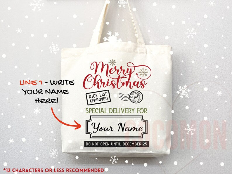 Custom Christmas Bag Tote Christmas Eve Gift Custom Stocking Sack Santa Sack Santa Delivery Sack Christmas gift bag for kids Santa Claus bag