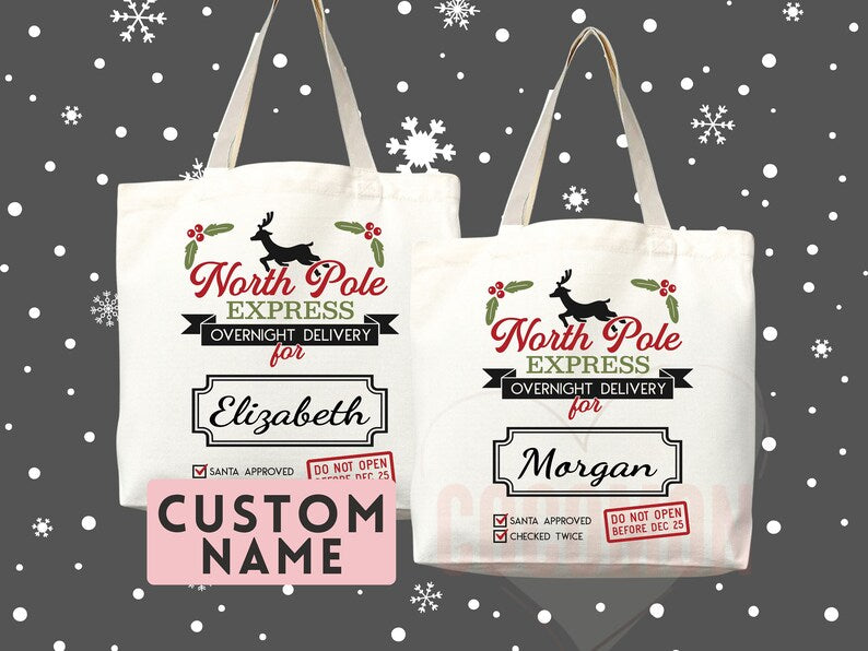 Custom Christmas Bag Tote Christmas Eve Gift Custom Stocking Sack Santa Sack Santa Delivery Sack Christmas gift bag for kids Santa Claus bag