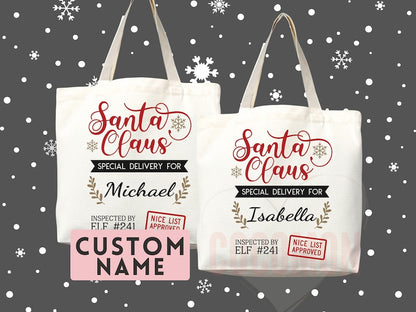 Custom Christmas Bag Tote Christmas Eve Gift Custom Stocking Sack Santa Sack Santa Delivery Sack Christmas gift bag for kids Santa Claus bag