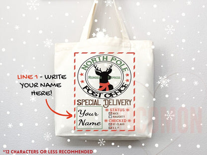 Custom Christmas Bag Tote Christmas Eve Gift Custom Stocking Sack Santa Sack Santa Delivery Sack Christmas gift bag for kids Santa Claus bag