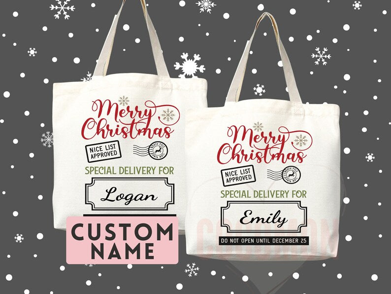 Custom Christmas Bag Tote Christmas Eve Gift Custom Stocking Sack Santa Sack Santa Delivery Sack Christmas gift bag for kids Santa Claus bag